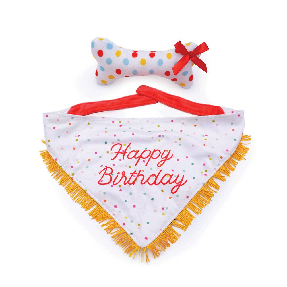 ZippyPaws Dog Birthday Bandana & Squeaky Bone Gift Set 2pk
