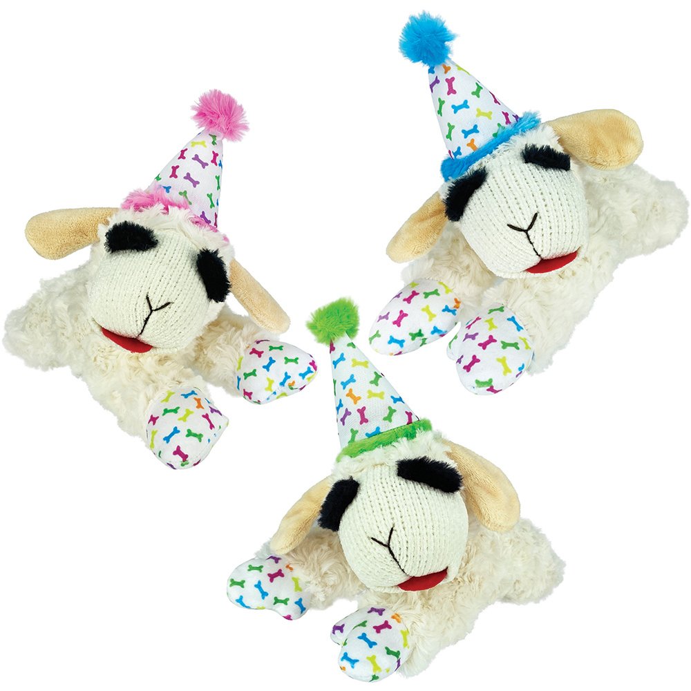 Multipet Squeaky Birthday Lamb Chop Plush Dog Toy