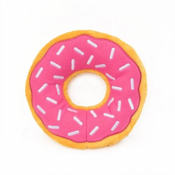 ZippyPaws Squeaky Plush Donut Dog Toy — Strawberry